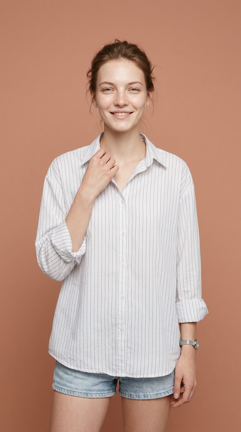 Camisa feminina de listra fina para revenda